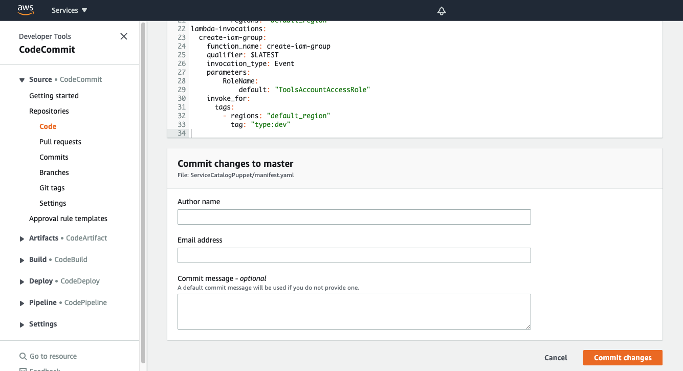 Invoking a Lambda Function Service Catalog Tools